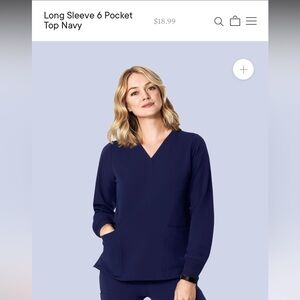 MANDALA SCRUBS Long Sleeve 6 Pocket Navy Women's Scrub Top